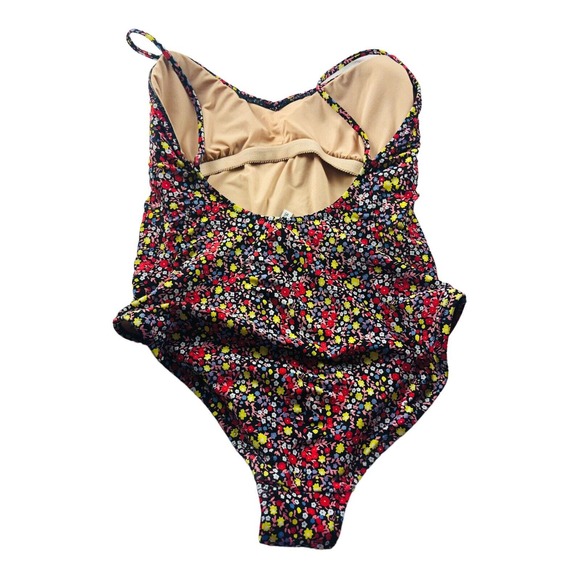 2072 J Crew Women's Sz Medium Black Floral One Piece Swim Bathing Suit - Picture 2 of 5